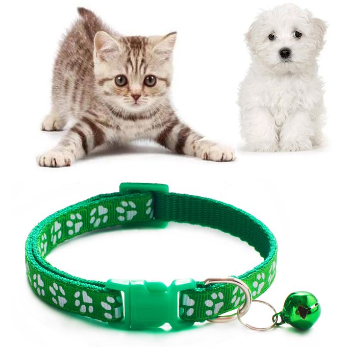 Multi Colors Paw Print Adjustable Nylon Pet Cat Puppy Dog Collar With Bell